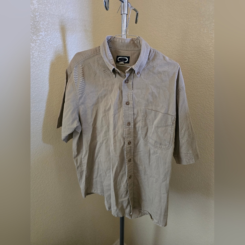 Three Rivers Short Sleeve Tan Button Down Shirt With Pocket